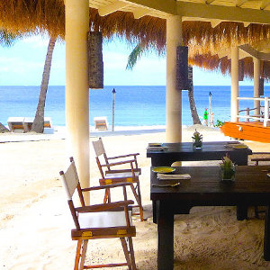 Picturesque beach bar on white beach location in St. Lucia
