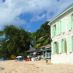 Traditional coral stone house on Caribbean beach