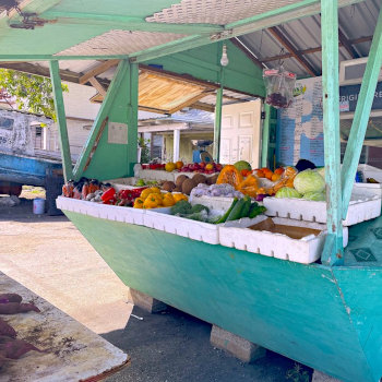 Colorful fruit stand in caribbean village