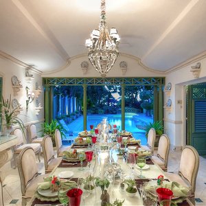 Traditional luxury Caribbean colonial dining room interior