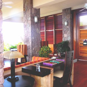 Tropical modern wood stone interior in Caribbean luxury design hotel