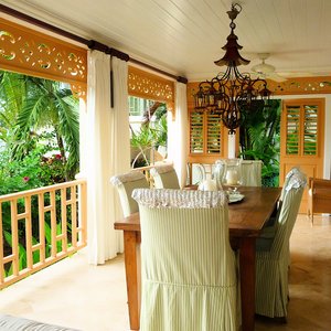Tropical open veranda  dining room in the Caribbean