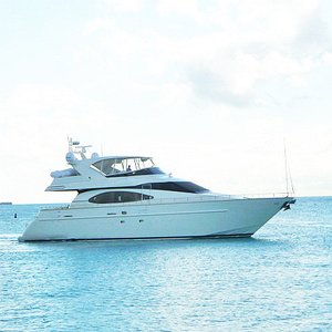 Luxury modern motor yacht prop for TV commercial shoot in the Caribbean