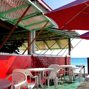 Colorful beach bar terrace on Caribbean location