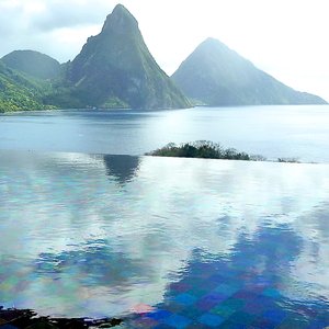 Infinity pool location with mountain view in St. Lucia