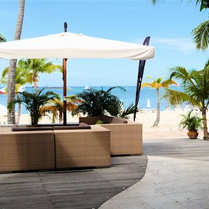 Wooden deck in beach bar in Sint Maarten