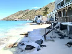Beach Bar With Steps And Access To Sandy Beach In Caribbean St. Martin For Photo Shoot