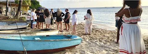 Fashion photo production on caribbean beach