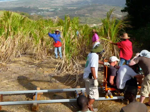 Filming commercial in sugar cane field on hill