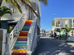 Entertainment Center Of St Martin Showing Street And Colored Stairs Leading To Patio Of Bar In Grand Case