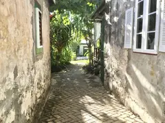 Narrow Street With Natural Stone Houses Leading To Small Court With Plants