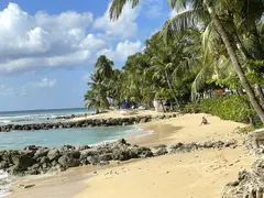 Picturesque Tropical Caribbean Beach Cove With Amazing Palm Trees