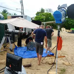 camera and Light set up for Commercial shoot on Barbados beach