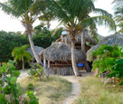 Straw covered huts on beach in Caribbean
