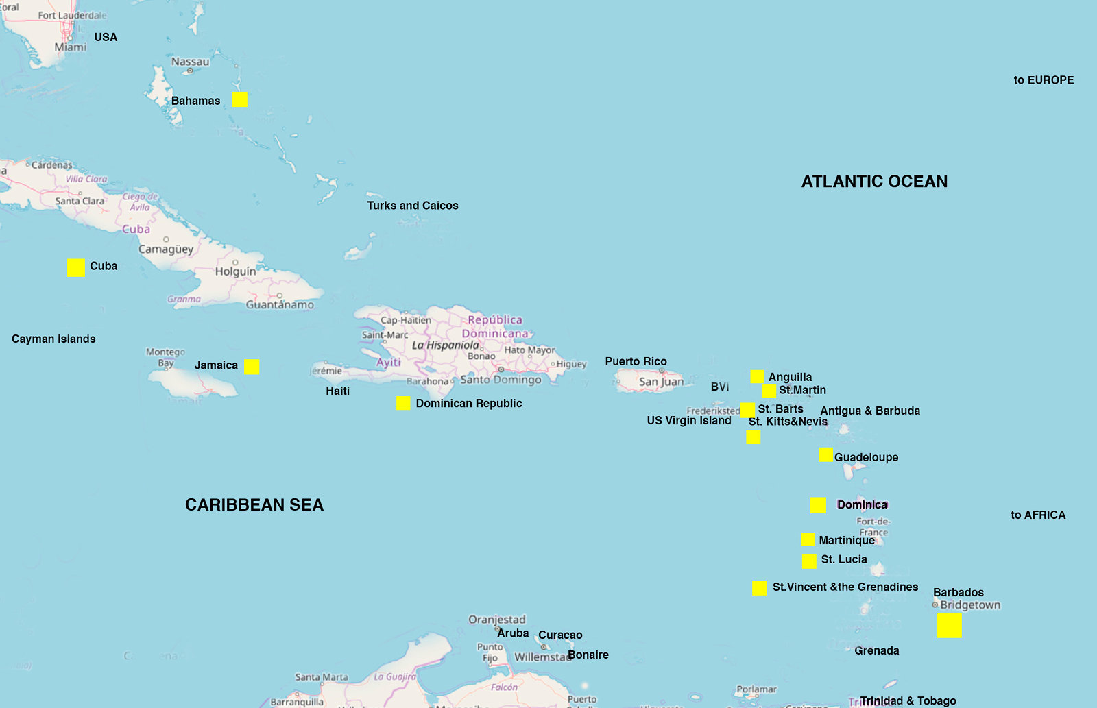 atlantic ocean map islands