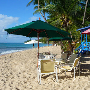 Small beach bar location on white beach in Barbados