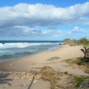 Beach rocks on Caribbean surfers beach location, Atlantic coast Barbados