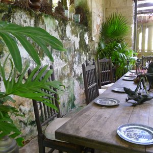Patina plantation dining room on tropical Caribbean shoot location