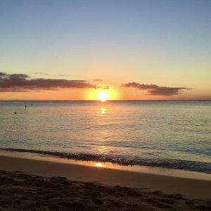 Sun set in golden colours over the sea