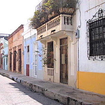 Street with colourful colonial style houses