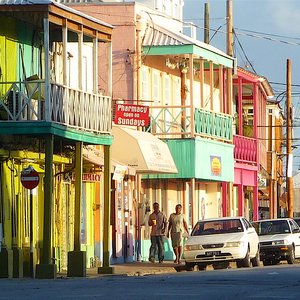 Colorful local Caribbean street in  small town