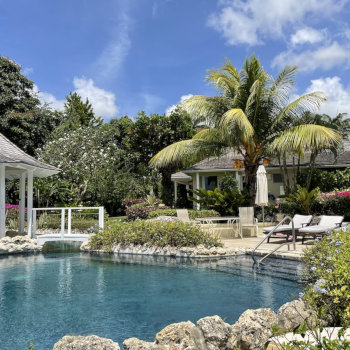 Swimming pool in tropical villa garden